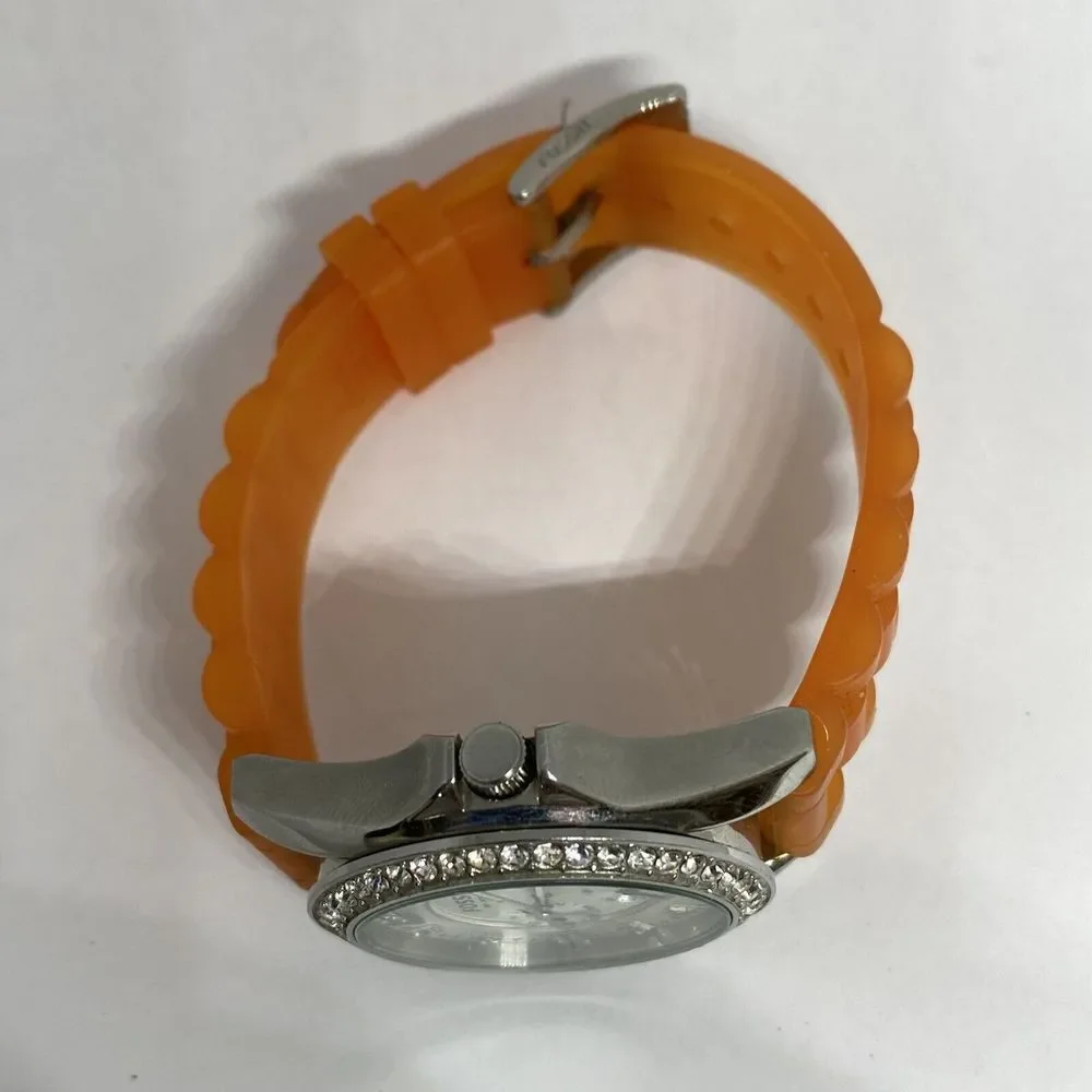 Fossil ES3202 Women Orange Rubber Analog Silver Dial Quartz Genuine Watch HK1018